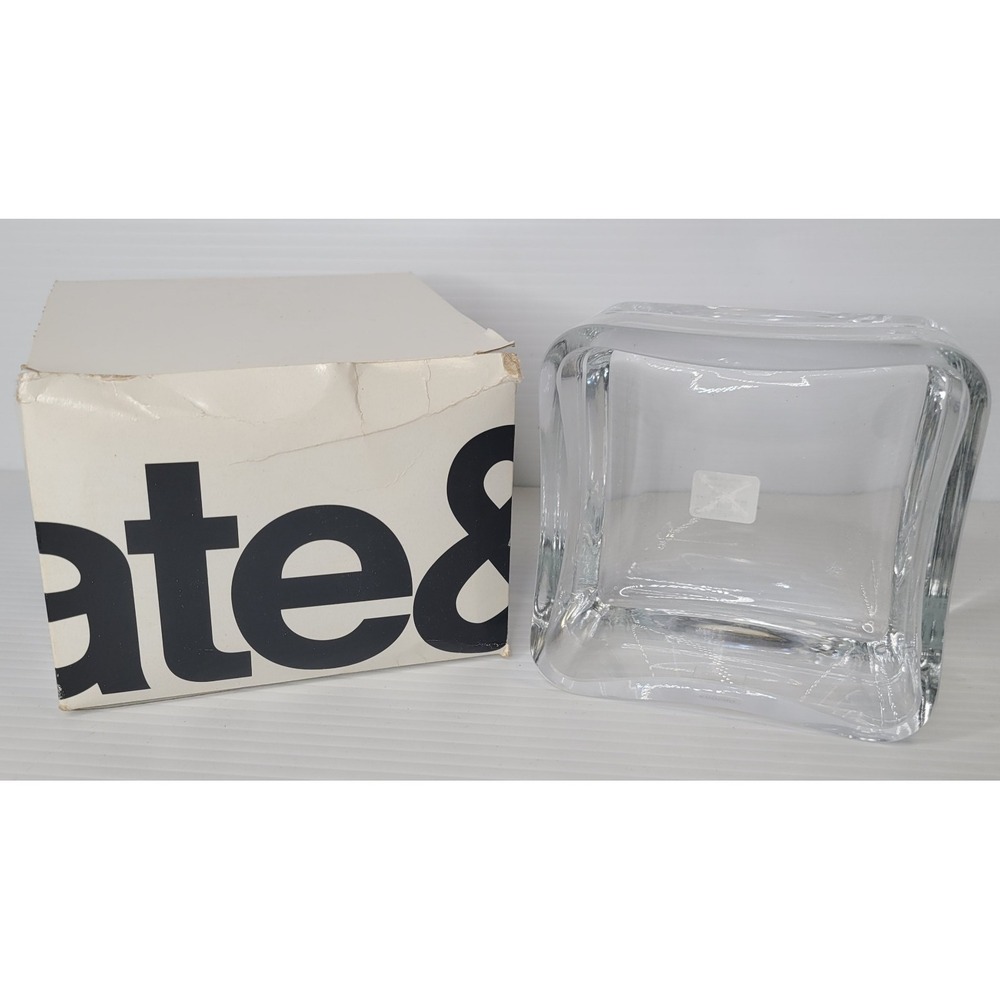 Crate & Barrel Barclay‎ Crystal Bowl Dish Krosno Poland Square 4.5" w Box EUC